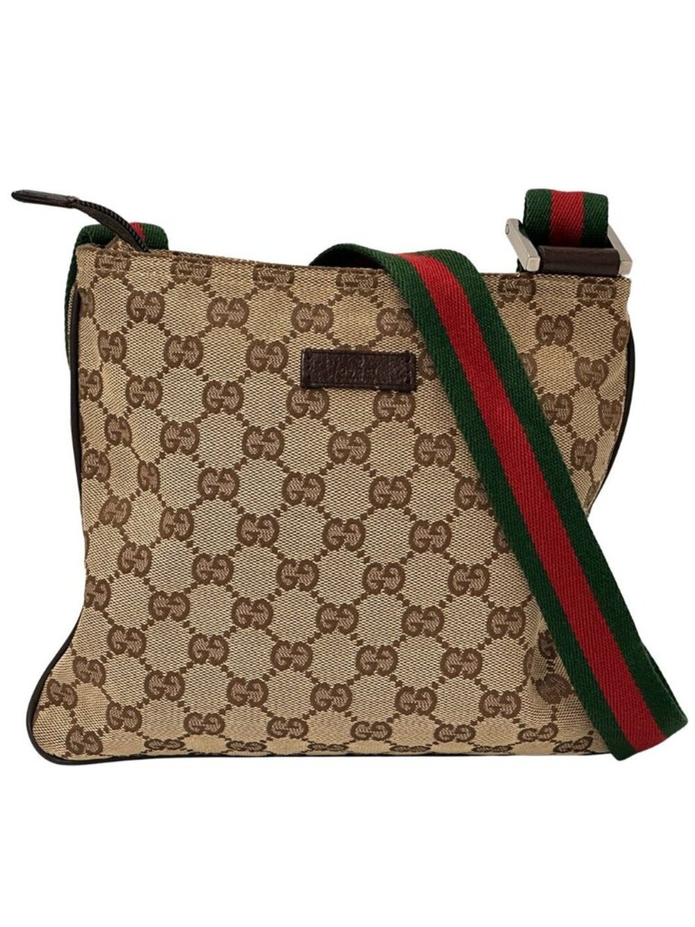 Gucci GG Canvas Shoulder Bag Brown Silver Crossbody Small